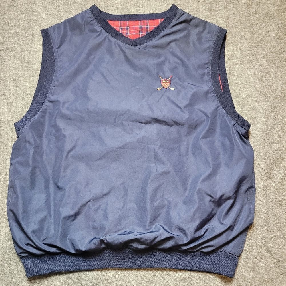 Polo Ralph Lauren Golf Vest Mens Size L Reversible Blue Red Plaid